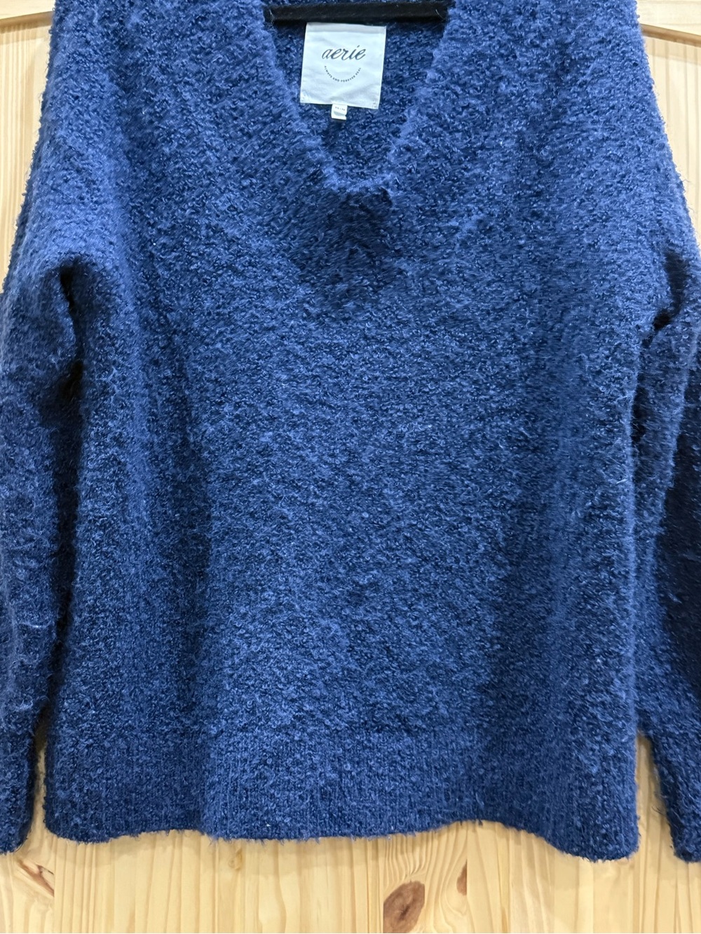 Aerie Blue Fuzzy Bouclé V-Neck Sweater Size XS - Picture 2 of 6